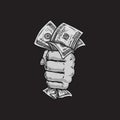 Hand illustration image holding a certain amount of money