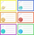 Planets. Notebook Name Stickers with Saturn, Jupiter, Uranus, Earth, Mars and Neptune.