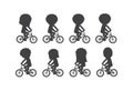 Set of diverse cyclists silhouettes, Happy children riding bikes, kids Biking Together, Sports family. child and bikes, cyclists Royalty Free Stock Photo