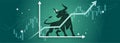 Bull Vector design with Green background for bullish stock market. Profit chart for price increase of stocks during Bull market. Royalty Free Stock Photo