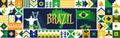 Brazil national day banner with Brazilian flag, map and traditional cultural patterns or icons. Royalty Free Stock Photo