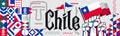 Chile national day design with Chilean flag, map and Moai landmark.