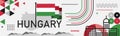 Hungary national day design with Hungarian flag, map and Budapest landmark. Red green theme.