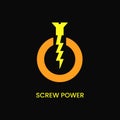 Power Screw Logo Concept. Orange and Yellow. Unique, Flat, Modern and Outline Logotype