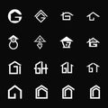 Set Icon Logo. House Concept. Letter G, GI, GH, GU, GT. Minimalist Logotype