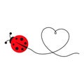 Ladybug with heart shape line. Cute ladybird with line route. Royalty Free Stock Photo