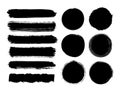 Set black and circle brush stroke paint stripe vector. Royalty Free Stock Photo