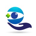 Eye care family medical eye clinic health carefamily people love hands care and holding heart illustrations vector icon logo Royalty Free Stock Photo