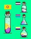 Cute Intersex Asexual Polysexual and non binary potion bottles Royalty Free Stock Photo
