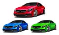 Red, Blue, and Green Cars, Set Isolated On White Background Royalty Free Stock Photo