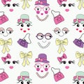 Cute girls pattern set vector illustration. Vector Print. Royalty Free Stock Photo