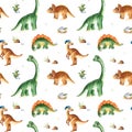 Seamless texture with watercolor dinosaurs Royalty Free Stock Photo