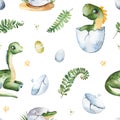 Seamless texture with watercolor dinosaurs Royalty Free Stock Photo