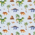 Seamless texture with watercolor dinosaurs Royalty Free Stock Photo
