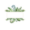 Watercolor frame border with tropical leaves