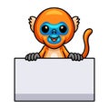 Cute little golden monkey cartoon with blank sign Royalty Free Stock Photo