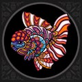 Colorful golden fish zentangle arts, isolated on black background Royalty Free Stock Photo