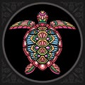 Colorful sea turtle zentangle arts, isolated on black background Royalty Free Stock Photo