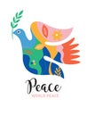 World peace poster. Dove of peace , flowers