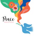 World peace poster. Dove of peace , flowers