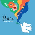 World peace poster. Dove of peace , flowers