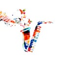 Colorful musical poster with saxophone and piano keyboard isolated vector illustration. Live concert events, music festivals and Royalty Free Stock Photo