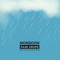 Vector illustration of Realistic rain drops with clouds - Monsoon Concept