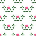 Beautiful pink heart with leafy petals isolated on white background is in Seamless pattern Royalty Free Stock Photo