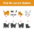 Find the correct shadow. Educational game for children, Shadow Matching Game for kids, Visual game for kid. Connect the dots