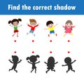 Find the correct shadow. Educational game for children, Shadow Matching Game for kids, Visual game for kid. Connect the dots