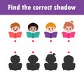 Find the correct shadow. Educational game for children, Shadow Matching Game for kids, Visual game for kid. Connect the dots