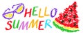 Summer funny hand drawn vector symbols. Glasses, watermelon.