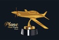 Plane 3D Metal Gold Trophy Vector illustration Royalty Free Stock Photo