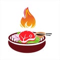 Beef Grilled with lettuce, onion and shoyu sauce on fire. Basic element icon design inspiration.