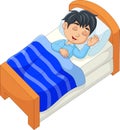 Cartoon smile little boy sleeping in the bed Royalty Free Stock Photo