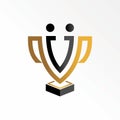 Unique trophy cup winner champion winner with two body or letter V font image graphic icon logo design abstract concept vector Royalty Free Stock Photo