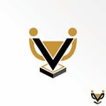 Unique trophy cup winner champion winner with two body or letter or word V font image graphic icon logo design abstract concept Royalty Free Stock Photo