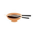 A bowl of Japanese soy sauce Shoyu with chopsticks on it. BBQ meat marinade symbol. Basic elements graphic resources. Royalty Free Stock Photo