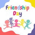 Happy friendship day greeting card with diverse friends Group of black children silhouette jumping on background poster Template