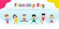 Happy friendship day greeting card with diverse friends group of kids background poster Template for advertising brochure banner