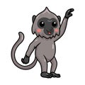 Cute little grey langur monkey cartoon waving hand