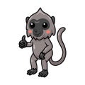 Cute little grey langur monkey cartoon giving thumb up