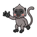 Cute little grey langur monkey cartoon waving hand