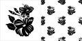 Black Hibiscus flowers with buds and leaves isolated on white background is in Seamless pattern Royalty Free Stock Photo