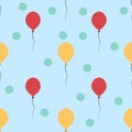 Red and Yellow balloons with green circles isolated on blue background is in Seamless pattern Royalty Free Stock Photo