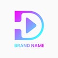 letter d and play button logo concept. gradient, modern, combination, simple and line logotype Royalty Free Stock Photo