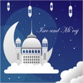Isra Mi`raj Blue background. Mosque editable background. Basic element