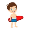 Cartoon boy surfer holding surfboard Royalty Free Stock Photo