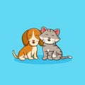 Cute dog and cat cartoon adorable