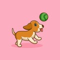 Cute cartoon dog run play ball happiness